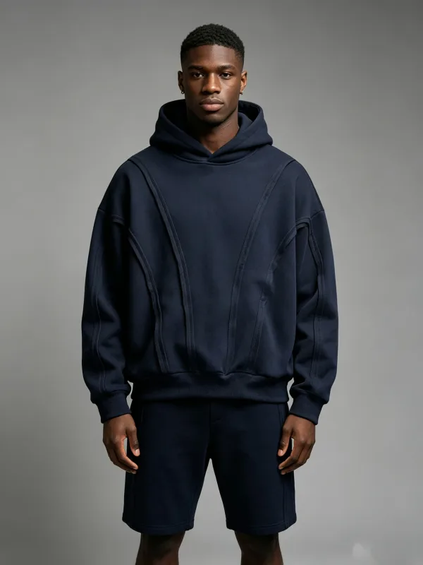 Striped solidcolor mens hooded sweatshirt with fleece forwarmth. Fashionable street casual loosefitting casual sweater with hood