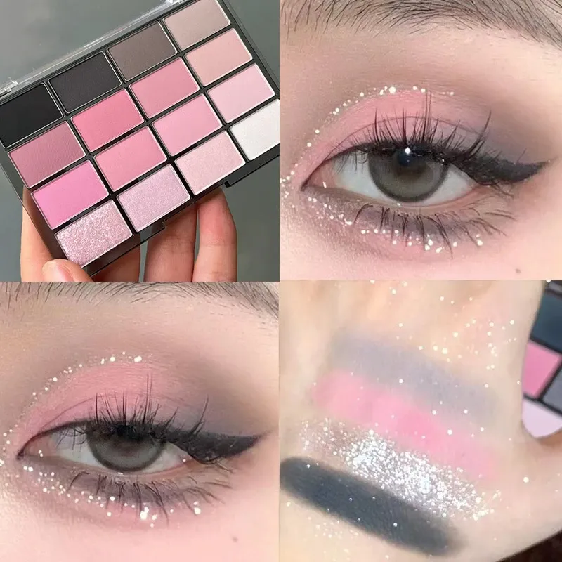 16-Color Matte Black Pink Eyeshadow Palette Matte Pearlescent Low Saturation Long Lasting Brown Glitter Eye Shadow Eye Makeup