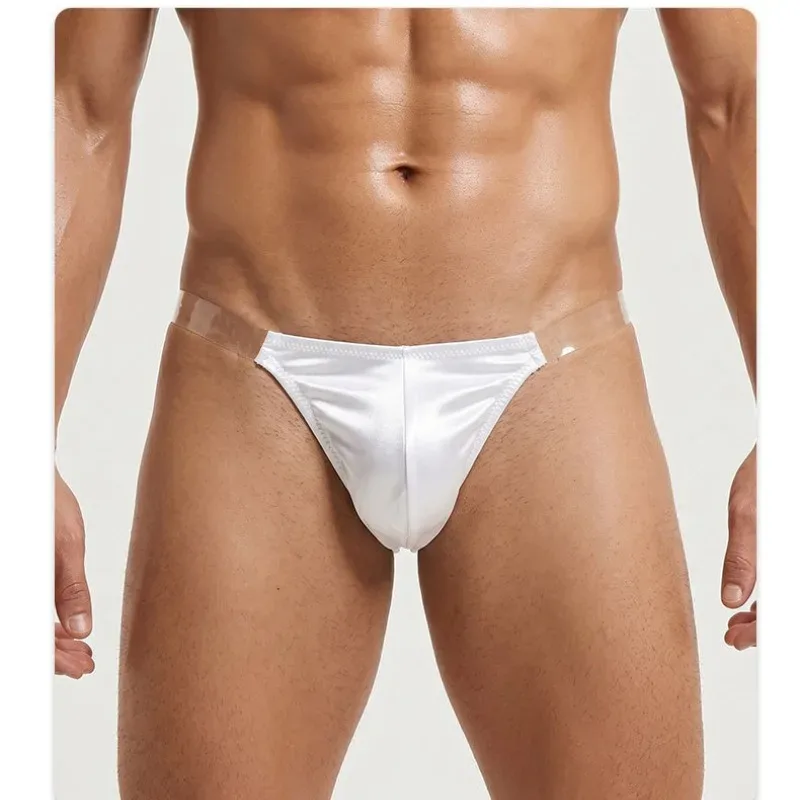 Cetim de seda gelo como roupa interior masculina sólido estiramento alta garfo cuecas triangulares bulge bolsa suave respirável underpant