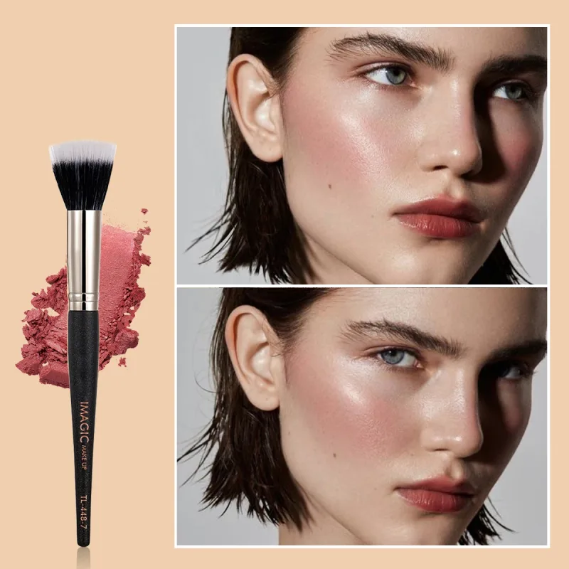 Pincel de blush único, pó solto, contorno, iluminador, ferramenta de maquiagem de cabelo de fibra macia, pincéis de beleza profissionais