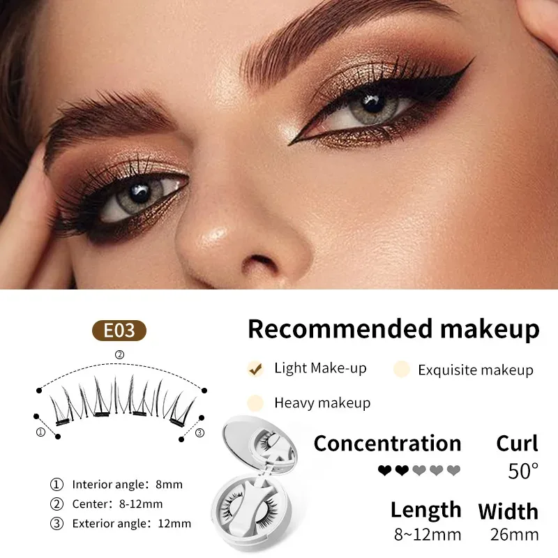 Cílios postiços magnéticos marrons, natural, macio, leve, conjunto de maquiagem para os olhos com aplicador, caixa de uma peça, fácil de transportar, ferramenta para cílios