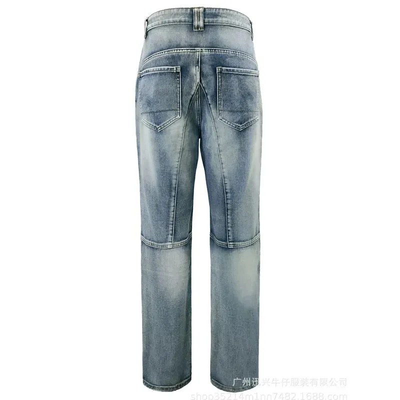Jeans Men Long Pant Denim Pants Zipper Straight Trousers Pockets Splice Slim Fit Hole High Waist Casual Autumn spring 2026 — image 4