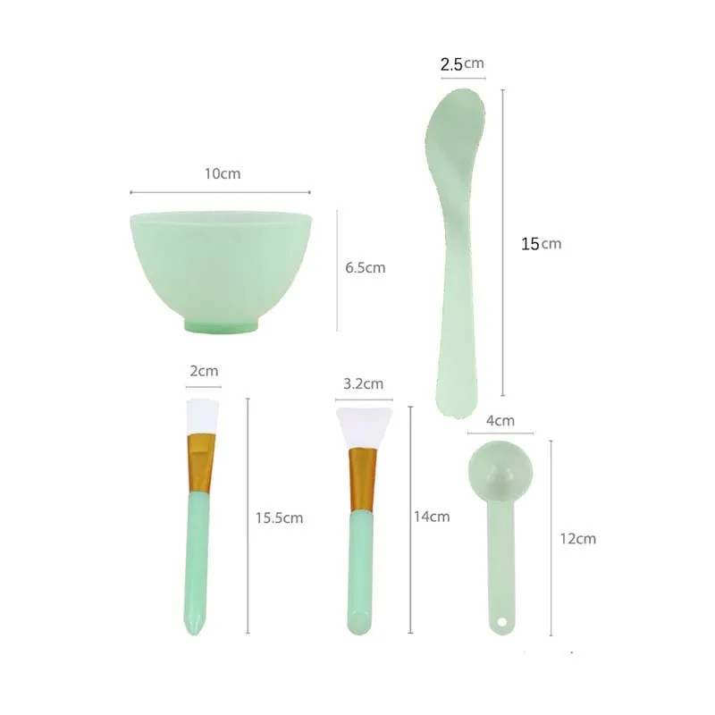 面膜混合碗套裝 5 件組 DIY 面膜混合工具套件面膜碗棒抹刀矽膠軟面刷勺子