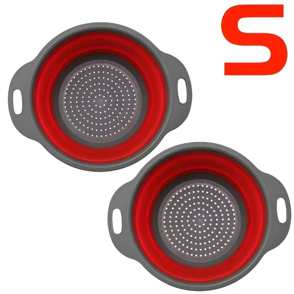 2 pçs silicone dobrável escorredor cesta frutas vegetais dobrável coador de cozinha para alimentos macarrão utensílios de cozinha dispositivo de drenagem — image 12