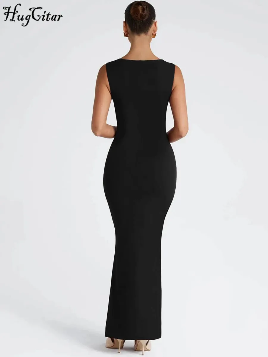 Hugcitar feminino elegante sólido gola quadrada alças sexy bodycon maxi vestido de baile verão feminino y2k roupas festa à noite aniversário