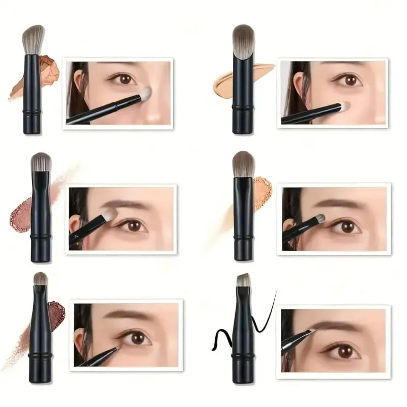 6-Piece Black Portable Makeup Brush Replacement Brush Head Set Nose Shadow Brush Travel Set