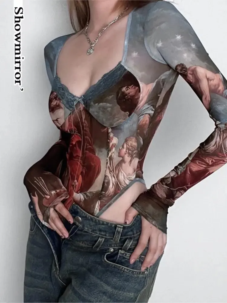 Sexy gótico impresso bodysuits feminino roupas de verão y2k bodysuit topos para mulheres fairycore bodis mujer festa clubwear — image 5