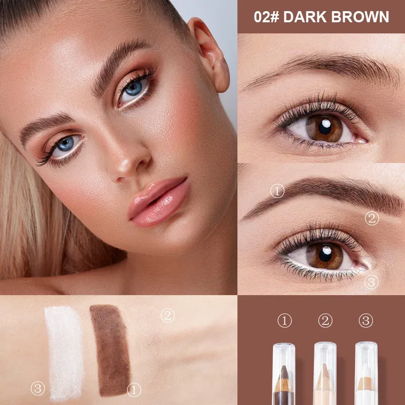 3PCS Wooden Eye Shadow Liner Contour Concealer Pencil Set - White Eyeshadow Eyebrow Contour Concealer Waterproof Makeup Kit