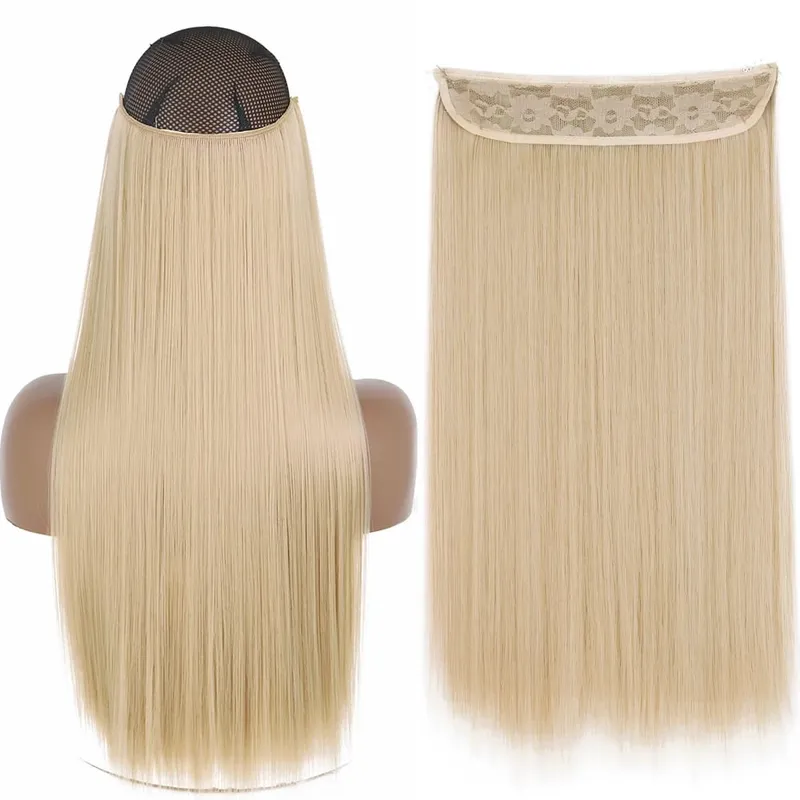 Sintético sem clipe de onda extensões de cabelo escondido segredo falso peça de cabelo uma peça linha de peixe falso pedaço de cabelo — image 21