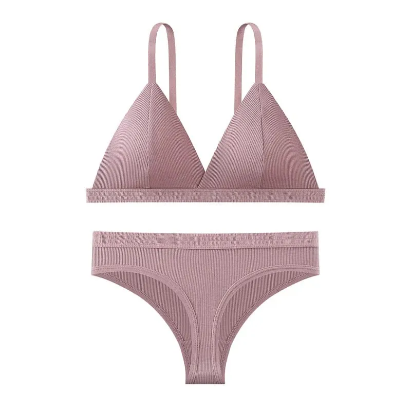 Conjunto de sutiã e calcinha sem costura cor sólida bralette fino sutiãs sem fio cintura baixa tanga lingerie sexy conjunto roupa interior feminina