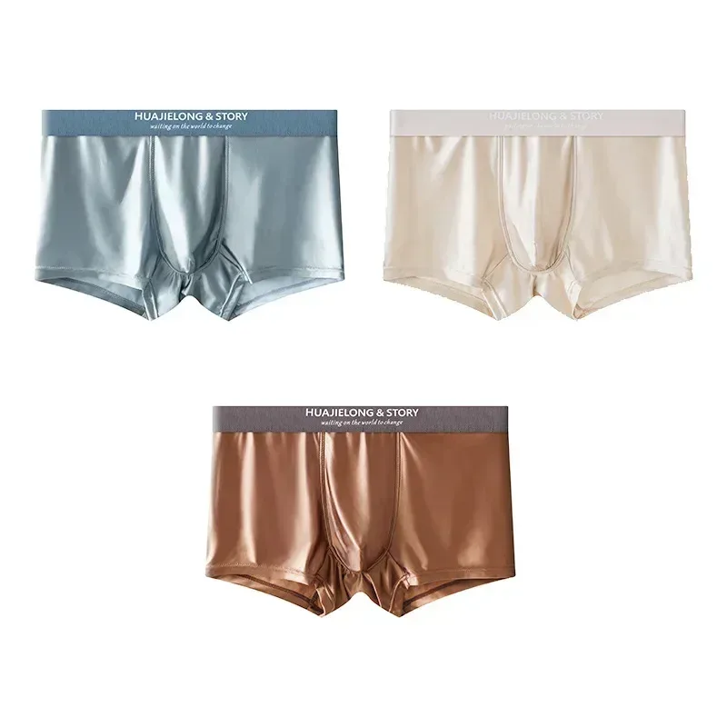 1/3 pçs masculino fresco gelo seda boxers shorts verão cetim-como sólida cuecas pele amigável malha respirável virilha roupa interior masculina