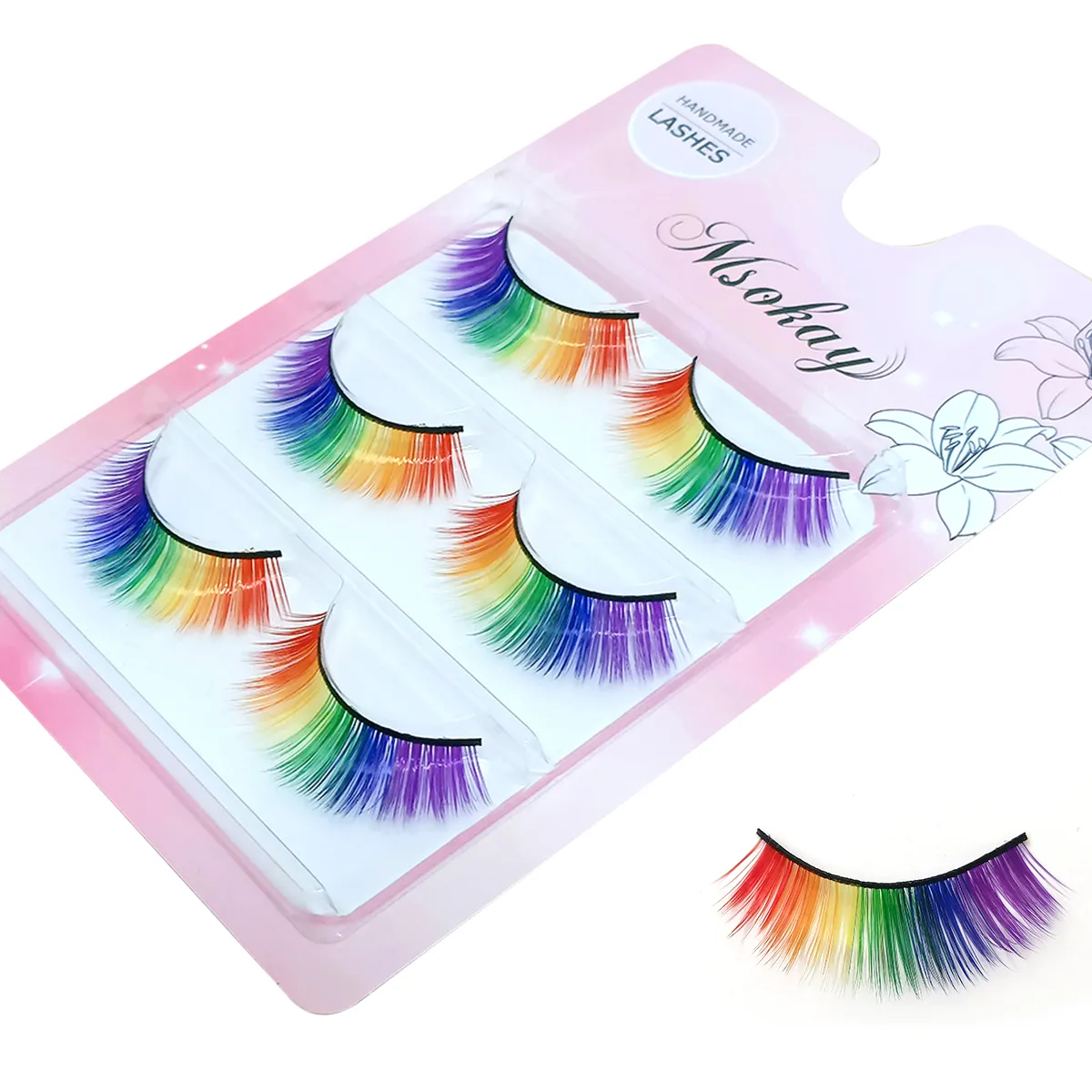 3 Pairs 3D Fluffy Colorful Eyelashes False Eye Lashes Rainbow Colors Cilia for Dolls Makeup Fake Lashes Long Eyelash Extension