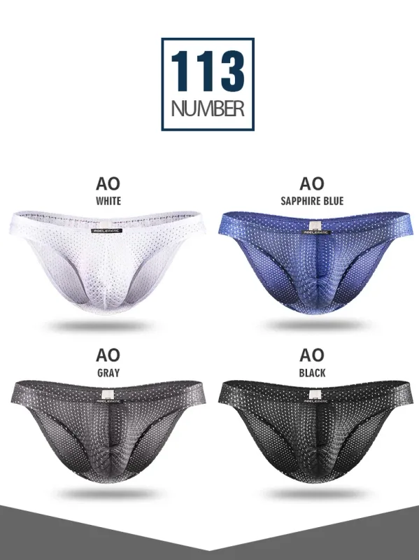 2PCS Tight ice silk transparent briefs men's small briefs mesh eyes youth bottoms breathable