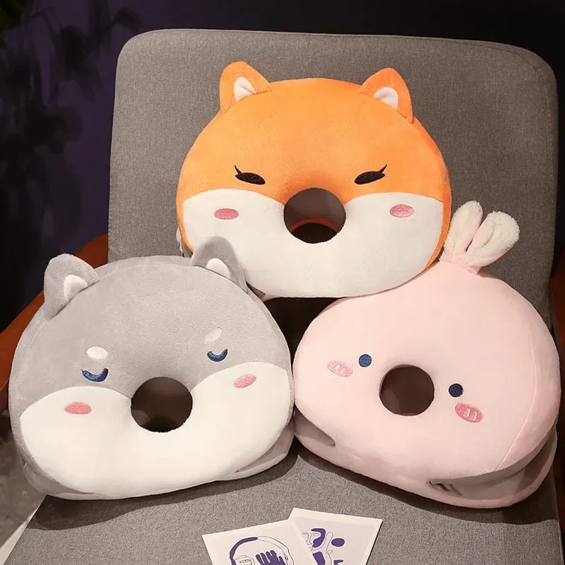 Rabbit Husky Fox Plush Nap Pillow Ice Silk Surface Cooling Sleep Cushion Office Desk Rest Pillow Home Travel Hug Pillow Gift