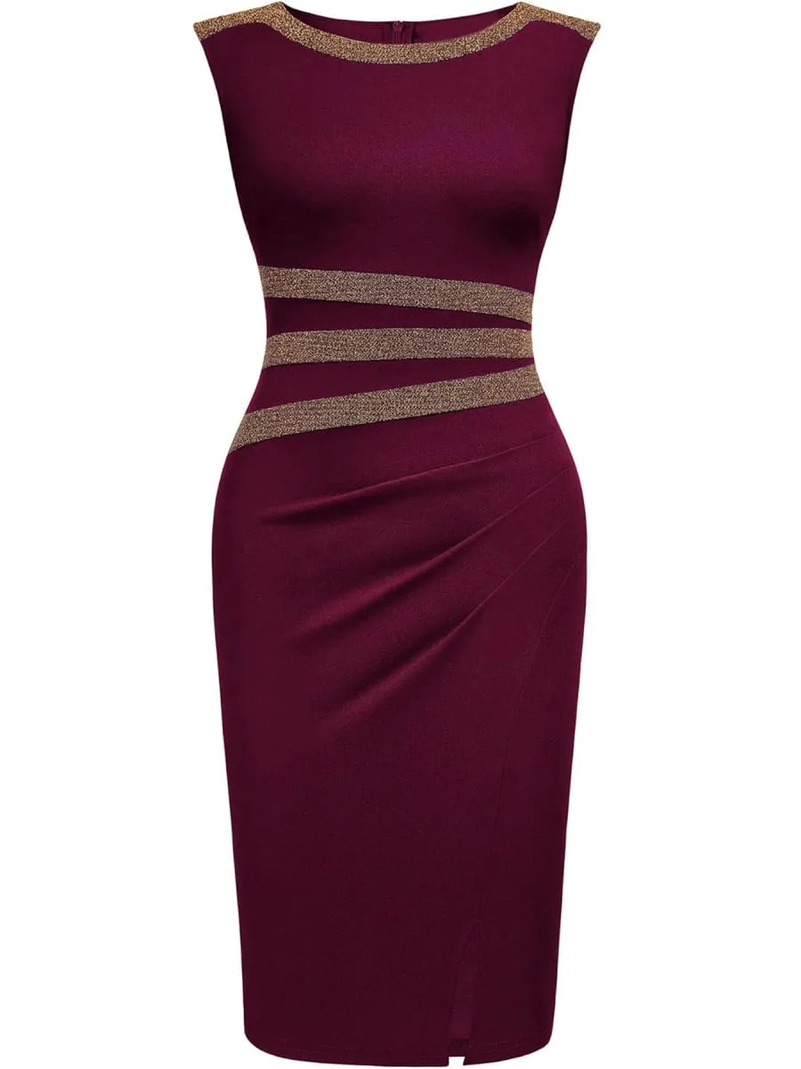 Vestido feminino elegante sem mangas dividido trabalho escritório na altura do joelho vintage negócios casual festa lápis bodycon vestido bainha