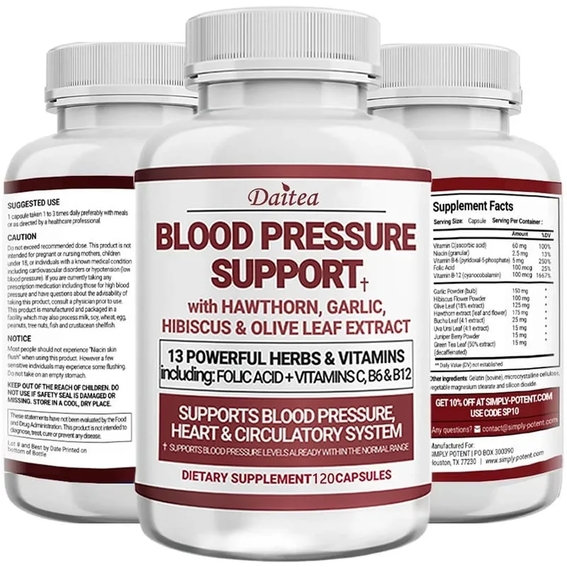 Blood Pressure Support Supplement - Heart Cholesterol Cardio - 13 Vitamins with Vitamins C B6 & B12 Hawthorn & Olive Leaf