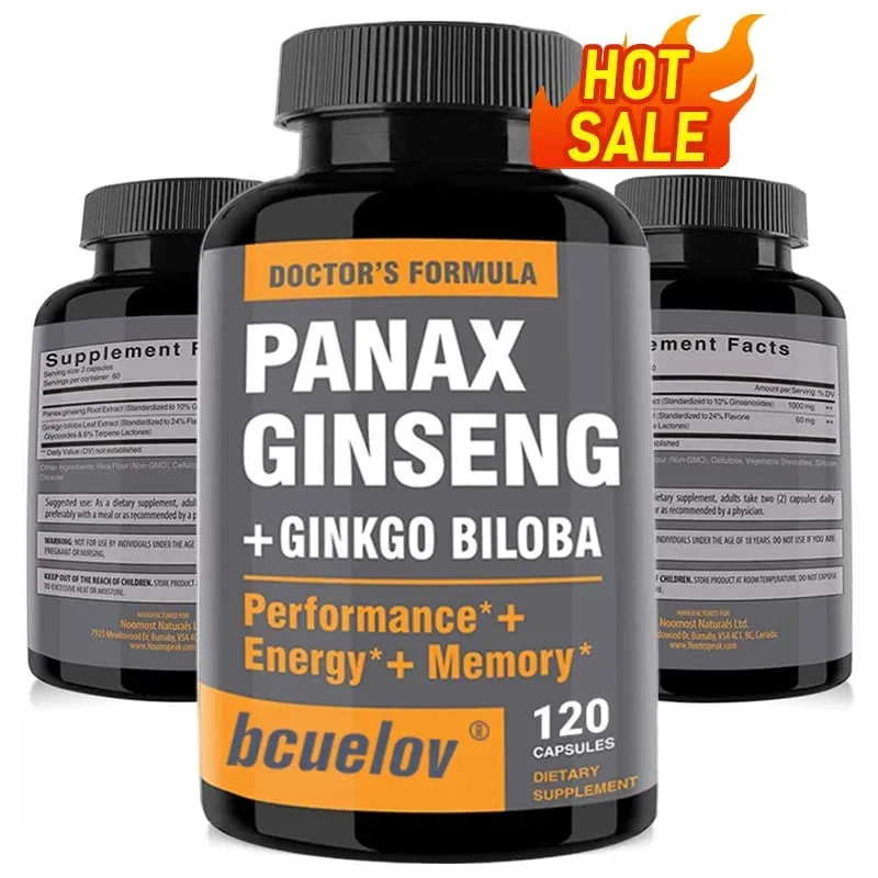 Cápsulas de extrato de Ginseng + Ginkgo Biloba - Ajuda a melhorar a energia e a vitalidade, memória anti-envelhecimento, saúde do cérebro e da visão — image 1