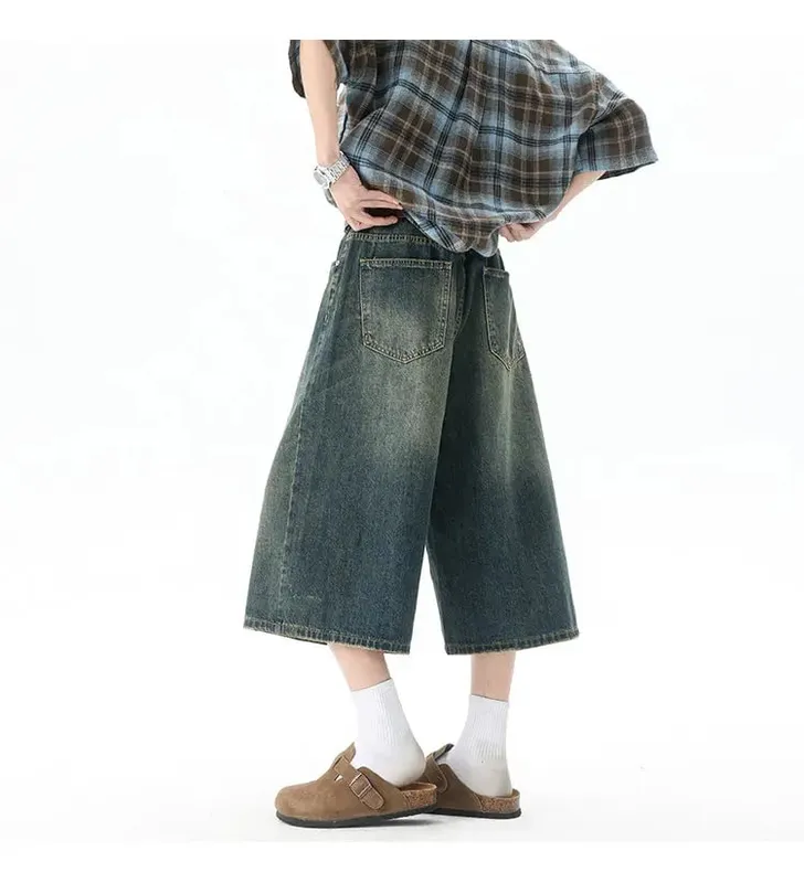 Pantalones Cargo con múltiples bolsillos, pantalones vaqueros cortos de verano, ropa informal estilo Hip Hop, pantalones cortos vaqueros holgados, pantalones Capris de pierna ancha informales 5XL-M