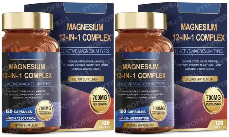 700mg Complexo de Magnésio Suplemento de Magnésio 12 em 1 com Glicinato Citrato Malato Óxido Taurato Aspartato Orotato Magnésio