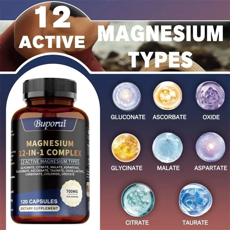 Magnesium Complex Capsules - Supports Bone Digestive and Sleep Health Relieves Leg Cramps Soothes Nerves and Boosts Energy