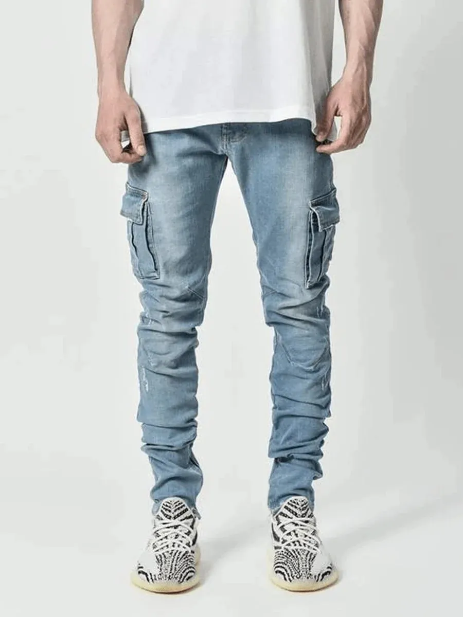 2026 calças jeans masculinas lavar cor sólida multi bolsos denim meados de cintura carga jeans plus size fahsion calças casuais masculino uso diário