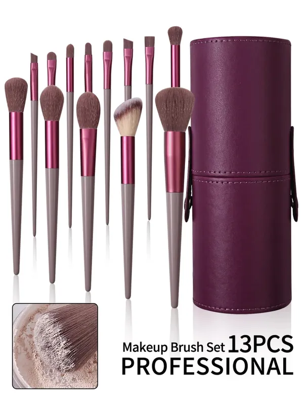 Conjunto de pincéis de maquiagem profissional, 13 peças, macio, fofo, base, sombra, corretivo, mistura, blush, pincel, kabuki, ferramenta de beleza feminina