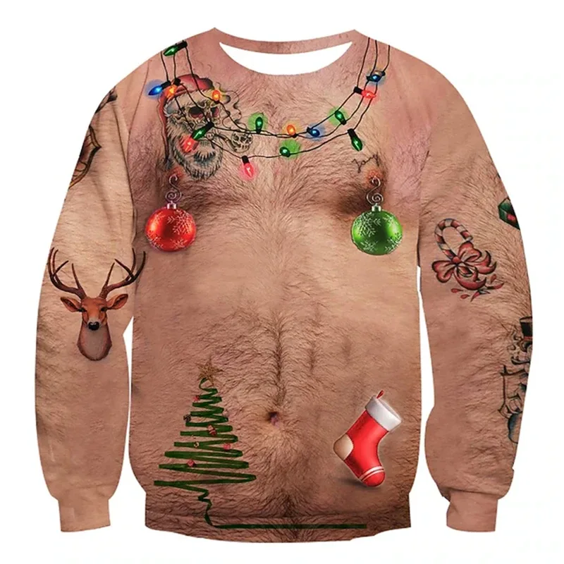 Christmas Ugly Sweater Funny 3D Printing Muscle Pattern Sweatshirts For Men New Fashion Pullover Party Cosplay Costume Xmas Gift