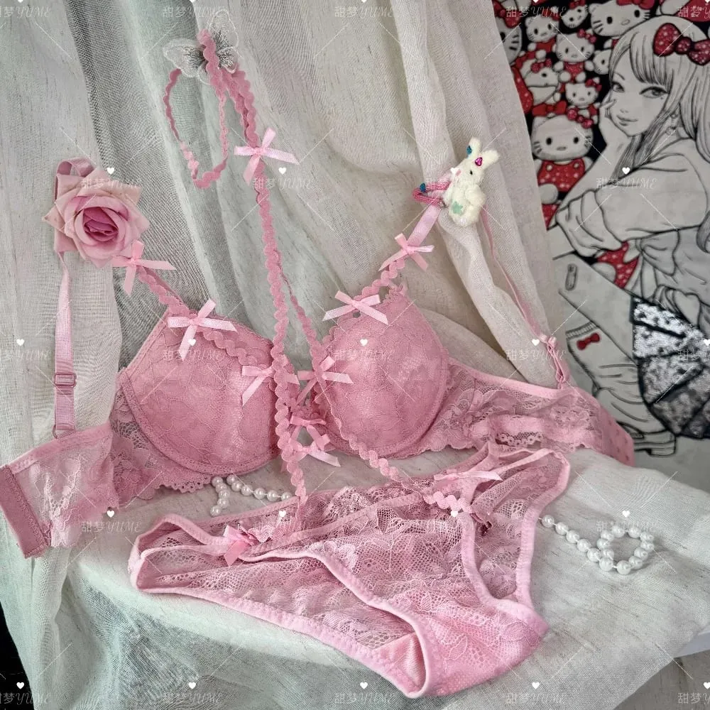 Conjunto de sutiã halter roxo com alça cruzada, detalhe de borboleta, kit de lingerie push up elegante para mulheres, conforto macio, uso diário