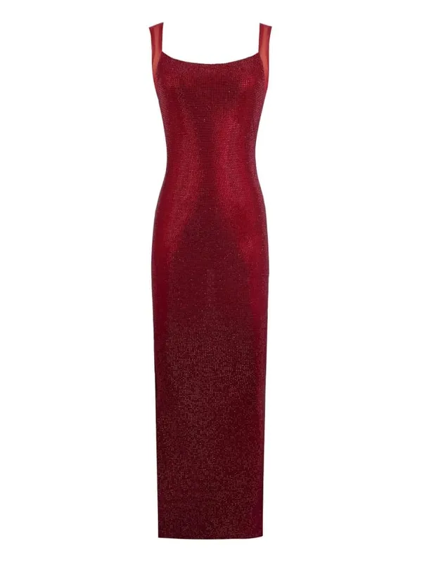 Sexy gola quadrada malha retalhos diamantes vestido longo feminino sem costas brilhante strass vestidos finos festa de noite vestidos de cocktail — image 10