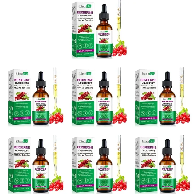 Gotas líquidas de berberina Holmanlabs com canela do Ceilão e melão amargo Suporte à saúde digestiva 1500 mg Vegano não OGM 60 ML