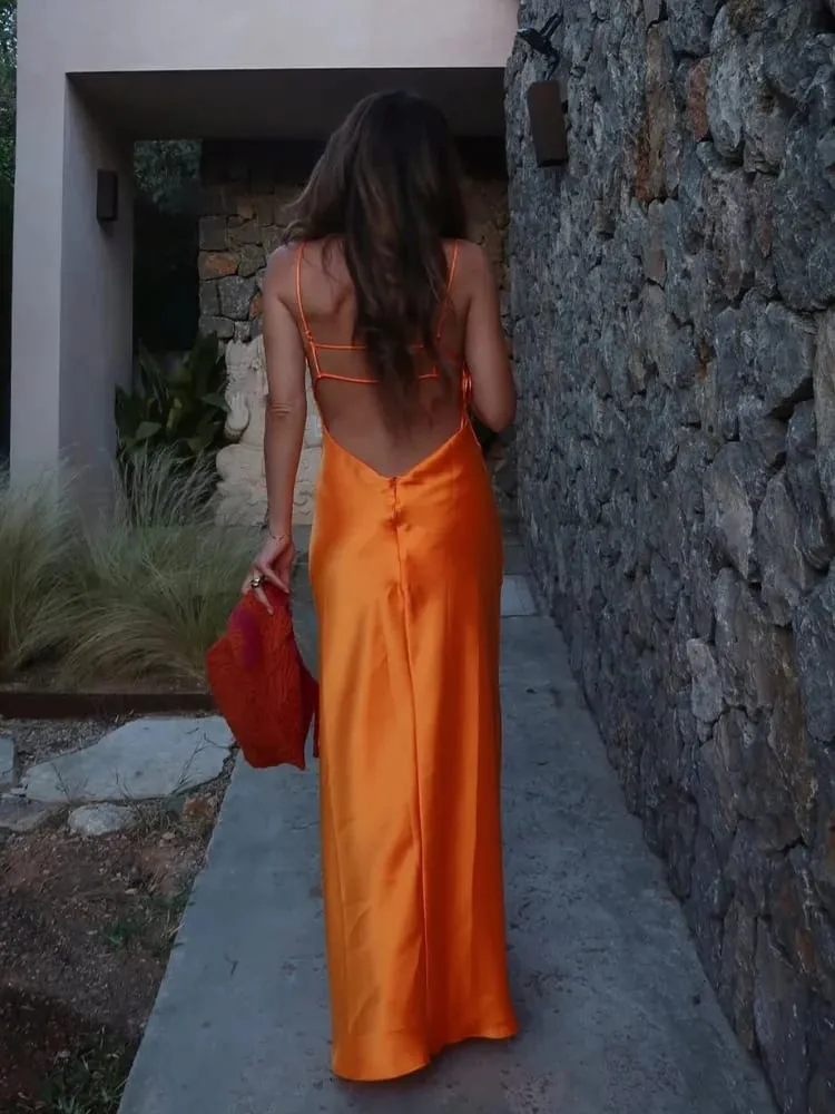 Sólido sem costas mancha maxi vestido feminino casual cinta de espaguete com decote em v vestidos de cintura alta 2026 senhora verão férias vestidos de festa