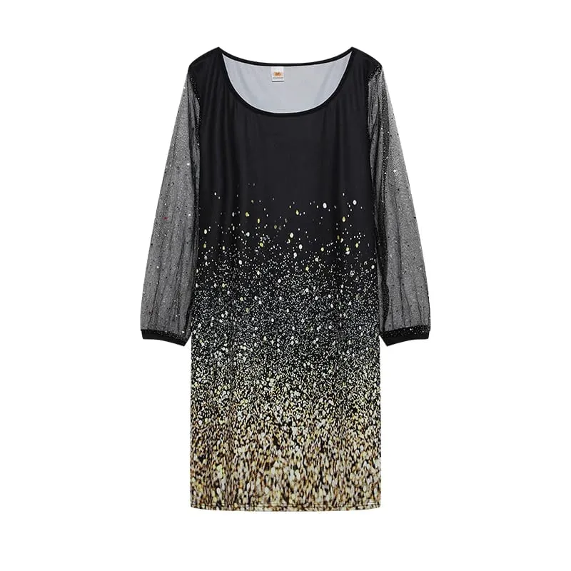 2024 New Spring-style Round Neck Sequins Perspective Gauze Lady Dress