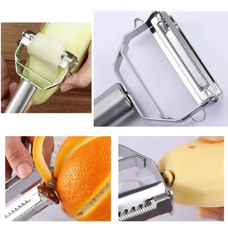 Descascador de vegetais de cozinha, plaina de melão, aço inoxidável, descascador de cabeça dupla, multifuncional doméstico, descascador de frutas e vegetais