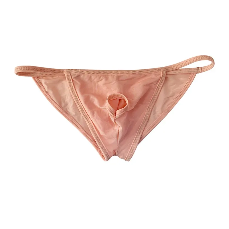 Men's Sexy Briefs Ultrathin Ice Silk Underpants Double Split Bikini Underwear With Holes Personalized U-Convex Design Panties