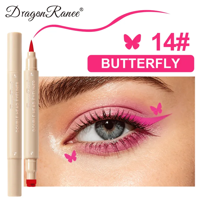 Delineador líquido com carimbo de cabeça dupla, à prova de manchas, secagem rápida, à prova d'água, 2 em 1, colorido, amor, estrela, borboleta, linha de olhos, maquiagem