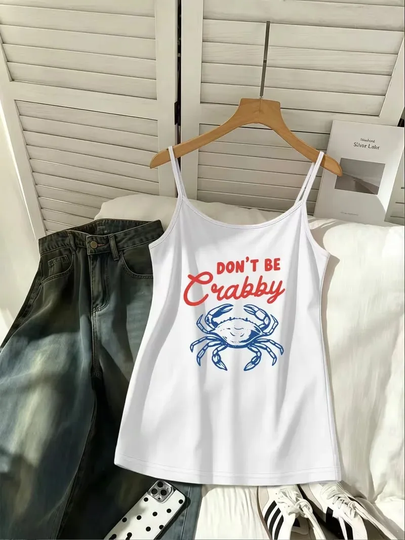 Mulheres verão cinta de espaguete cami regata praia flip-flop concha impressão sem mangas camisola casual férias y2k uso diário topos