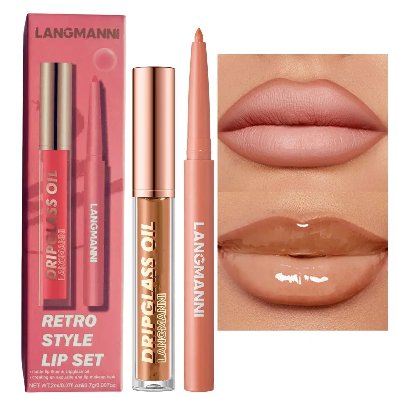 2 pçs/caixa matte veludo lipliner & espelho de vidro brilho labial à prova dwaterproof água de longa duração não-pegajoso roxo marrom forro lábio combinação conjunto de maquiagem — image 12