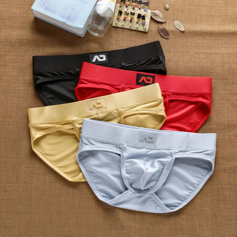 2025Simples, cor sólida, elegante, cuecas masculinas de cintura baixa em nylon escovado brilhantes AD3-M257