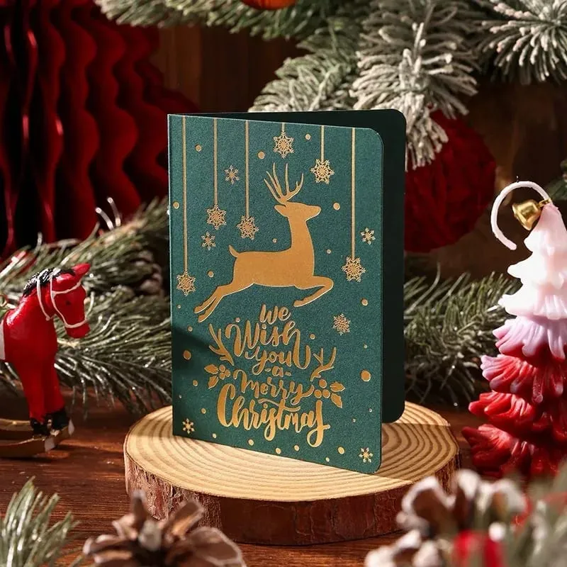 10 pçs vintage folha de ouro cartões dobráveis ​​de natal multi padrão bênção cartões de férias cartões de presente de ano novo