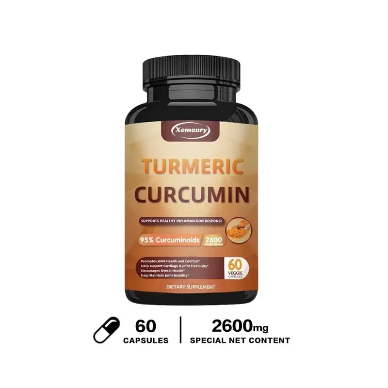 Suplemento de cápsulas de cúrcuma e curcumina com extrato de pimenta preta BioPerine para suporte digestivo e imunológico das articulações