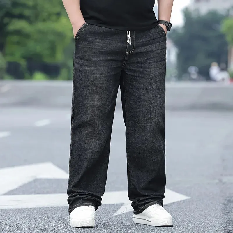 8xl jeans de grandes dimensões para homens cintura elástica solto ajuste confortável calças jeans plus size 150kg casual streetwear novo