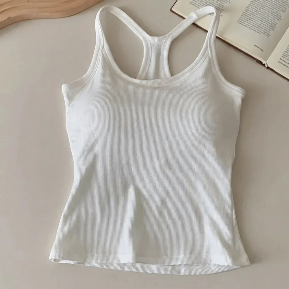 Alças de ombro largas colete oco confortável em forma de h costas peito pequeno camisola design fino elástico fino regata
