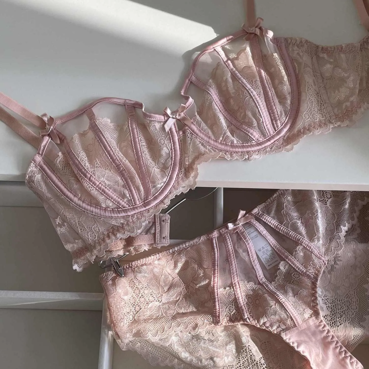 Beautiful Embroidered Floral Lingerie Set With Lined Comfortable Bra And Underwear Wired Bra And Panties For Outerwear Daily