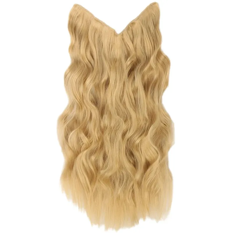 Black Halo Hair Extensions with Invisible Wire Adjustable Size 22inch Long Synthetic Wavy Curly Hairpieces for Women No Clip