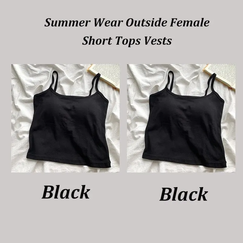 2 pçs/set feminino básico algodão camisola senhora cor sólida cintas de espaguete sem mangas coletes finos respirável curto sem mangas topos