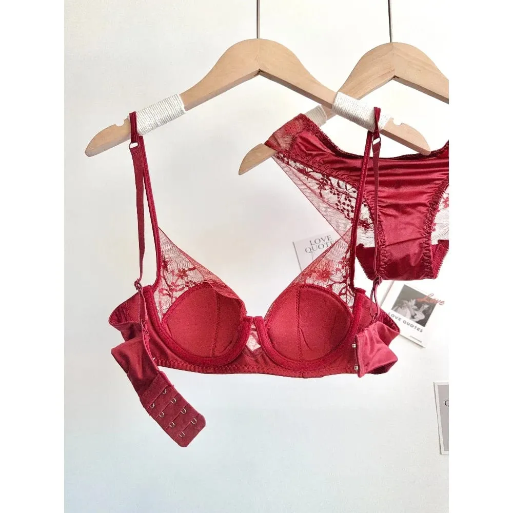 Women Lace Bra Panty Set Soft Underwire Thin Cup Push‑Up Support Intimates Lingerie Suit For Small Bust 32‑38 Fashion Underwear — image 4