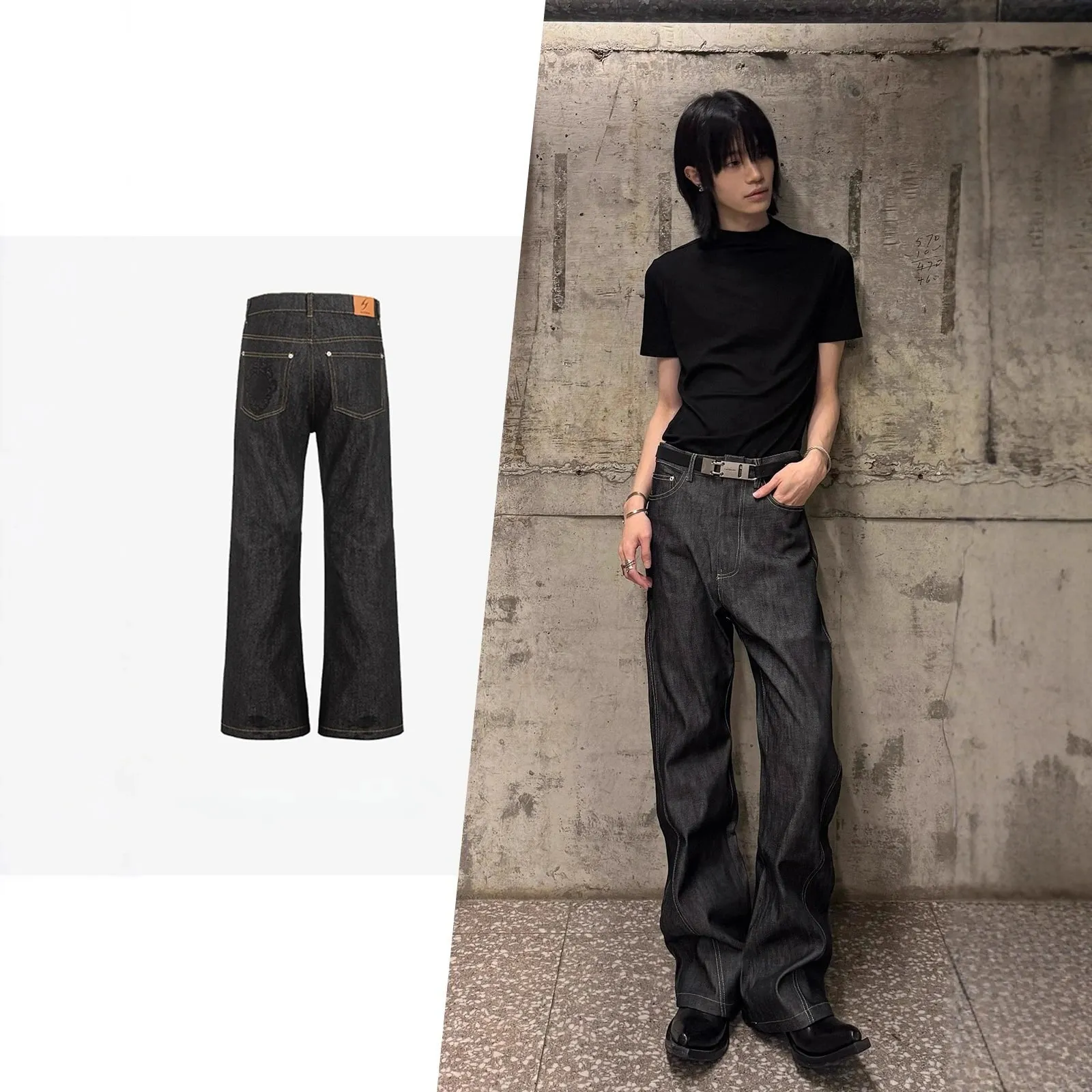 2026 Primavera Original Vaca Scimitar Bootcut Jeans Calças Commuter Masculinas Calças Bordadas — image 2