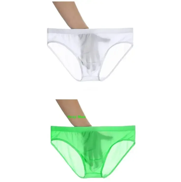 2PCS Ultra Thin Ice Silk Briefs Men Plus Size M-4XL Solid Color Youth Translucent Low Waist Breathable Sexy Male Panties