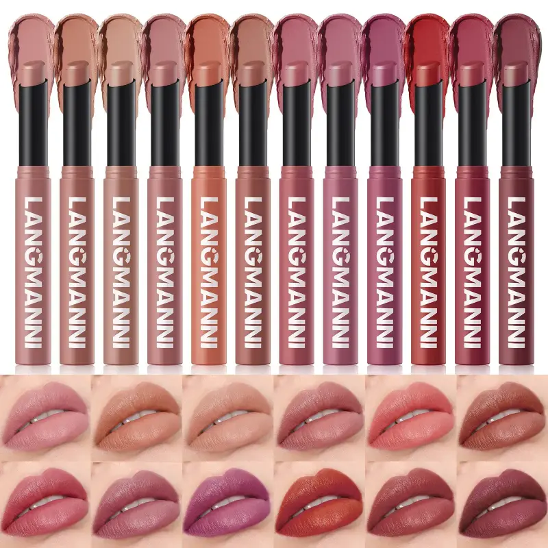 Batom rotativo de veludo fosco, batom à prova d'água de longa duração, copo antiaderente, coloração labial, cosméticos, delineador de maquiagem