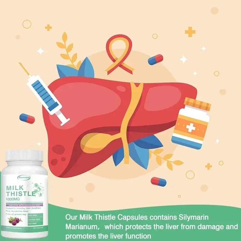 Limpeza de desintoxicação do fígado - com cardo mariano - melhora a função hepática, apoia o metabolismo da gordura, antioxidante - 120 cápsulas